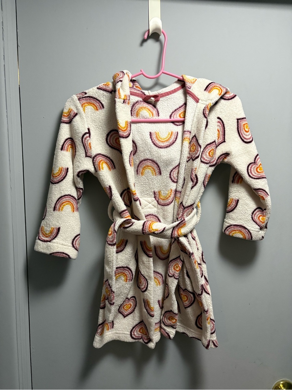 PETIT LEM SLEEP Designer Girls Cozy Rainbow Hooded Robe In Size 6 - Picture 3 of 8